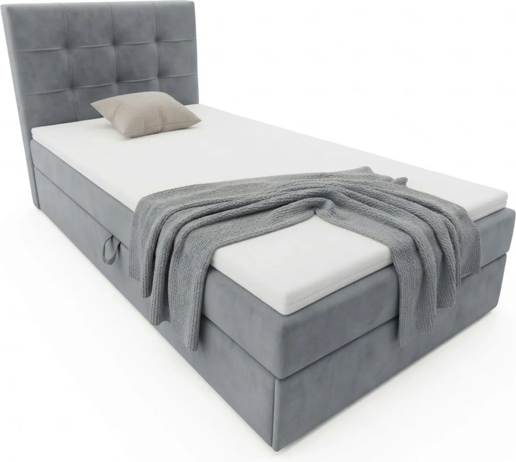 Pat tapițat boxspring DIRELIS TRINITY 90x200 cm gri Saltea: Saltea cu arcuri Bonell