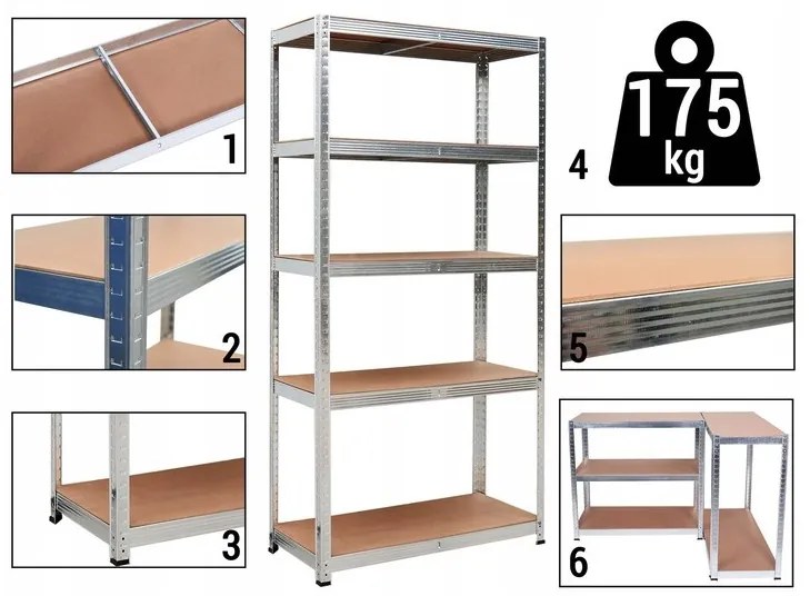 Raft metalic de depozitare stabil cu 5 rafturi 180x90x30