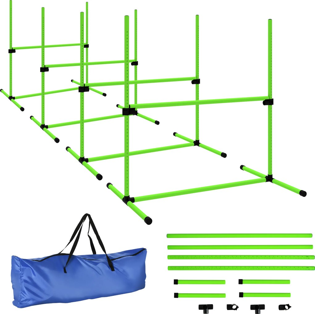 PawHut Set Agility pentru câini 4 piese reglabil pe înălțime echipament Agility cu 4 obstacole husă de transport 99 x 65 x 94 cm Verde | Aosom Romania