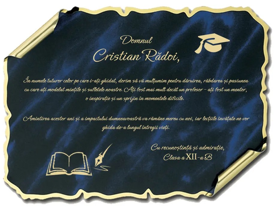 Placheta personalizata 15x20 cm albastra in cutie plus