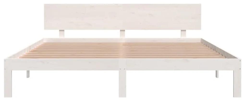 Cadru de pat Super King 6FT, 180x200 cm, alb, lemn masiv pin Alb, 180 x 200 cm