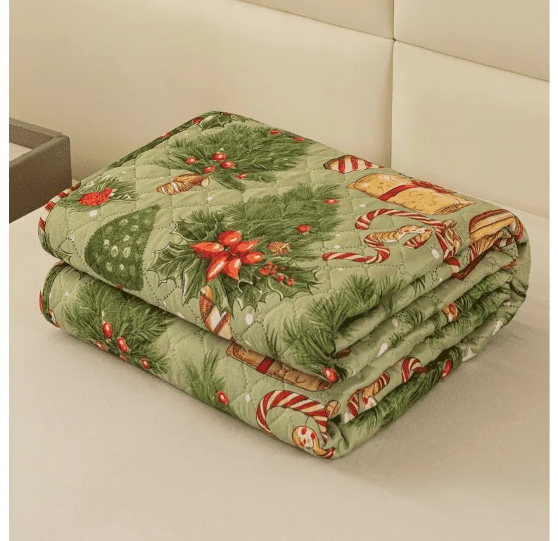 Cuvertura de pat cu model CADOURI DE CRACIUN, verde Dimensiune: 220 x 240 cm