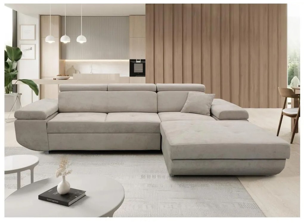 Colțar extensibil CASTELO, în formă de L, partea dreaptă, cu spațiu de depozitare, gri