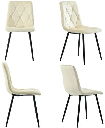 Set de 4 scaune tapițate în catifea twill pentru sala de mese cu spătar, structură din metal, 45x40x86 cm, Bej