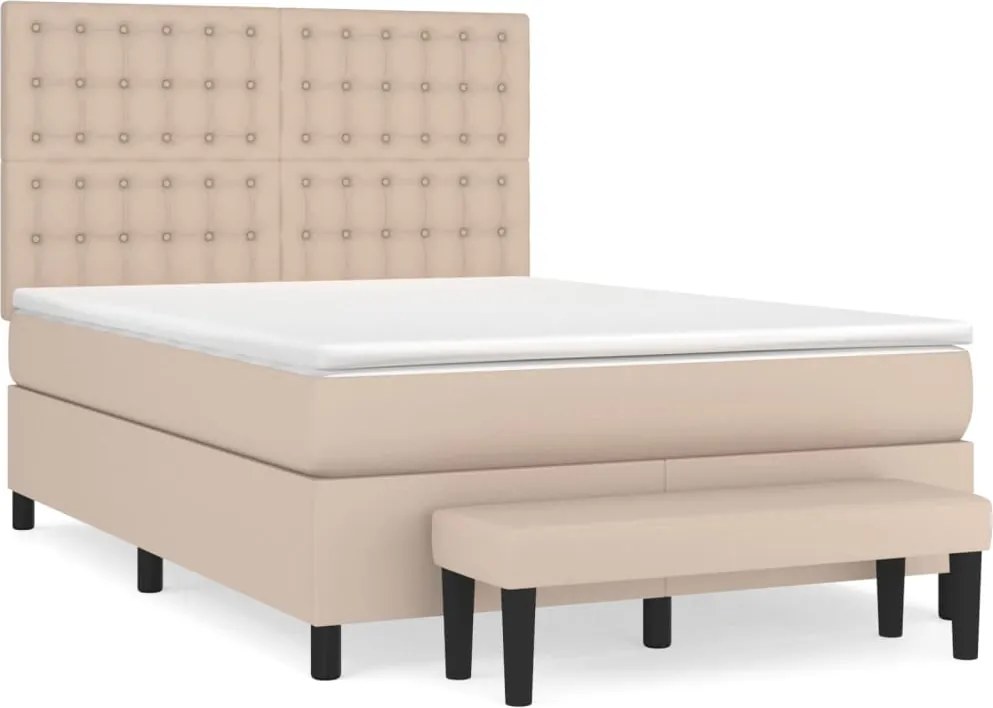 vidaXL Pat box spring cu saltea, cappuccino, 140x190cm piele ecologică