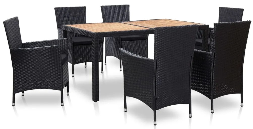 vidaXL Set mobilier de exterior cu perne, 7 piese, negru, poliratan