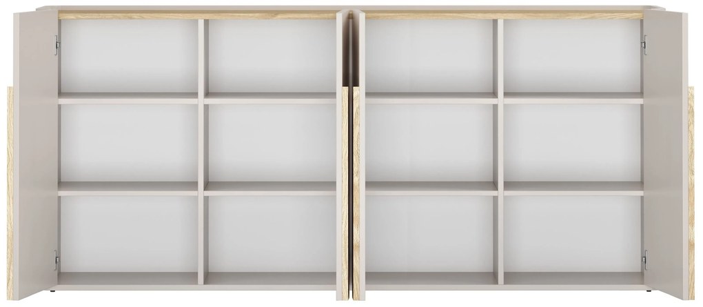Comodă Amilio 200 cm cu 4 uși - cașmir / stejar uleiat / mânere stejar deschis