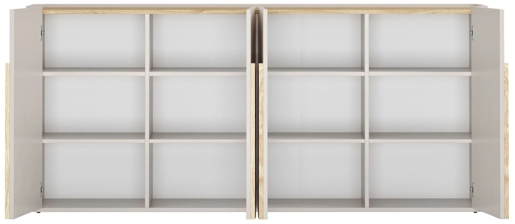 Comodă cu patru uși Amilio 200 cm - cashmere / stejar uleiat / mânere stejar deschis