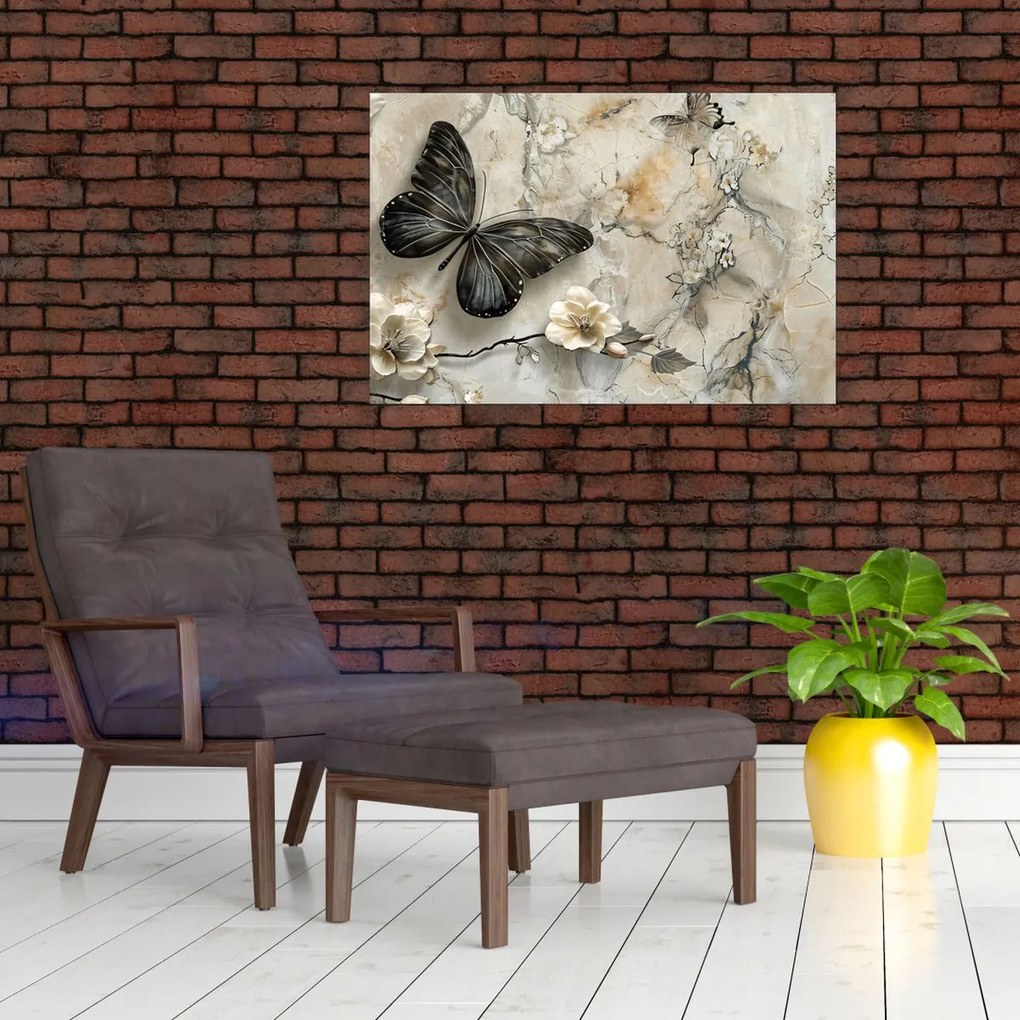 Tablou - Marmură de fundal cu fluturi (90x60 cm)
