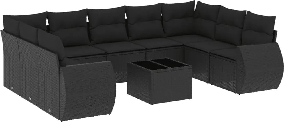 vidaXL Set canapele de grădină cu perne, 10 piese, negru, poliratan