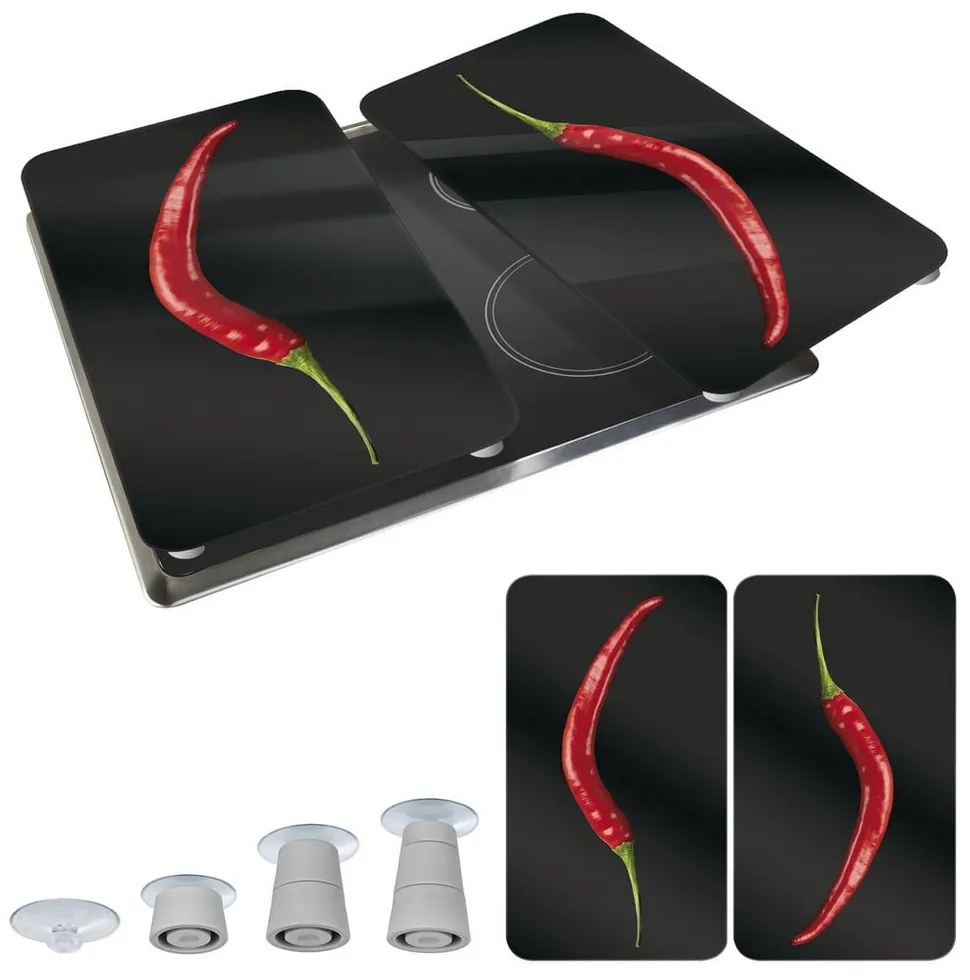 Set 2 protecții din sticlă pentru aragaz Wenko Peperoni, 52 x 30 cm