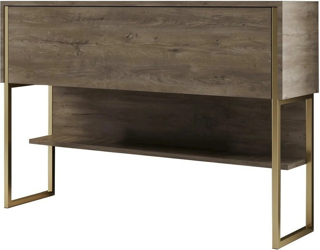 Consola LUXE, stejar canyon/auriu, PAL melaminat/metal, 120x30x80 cm