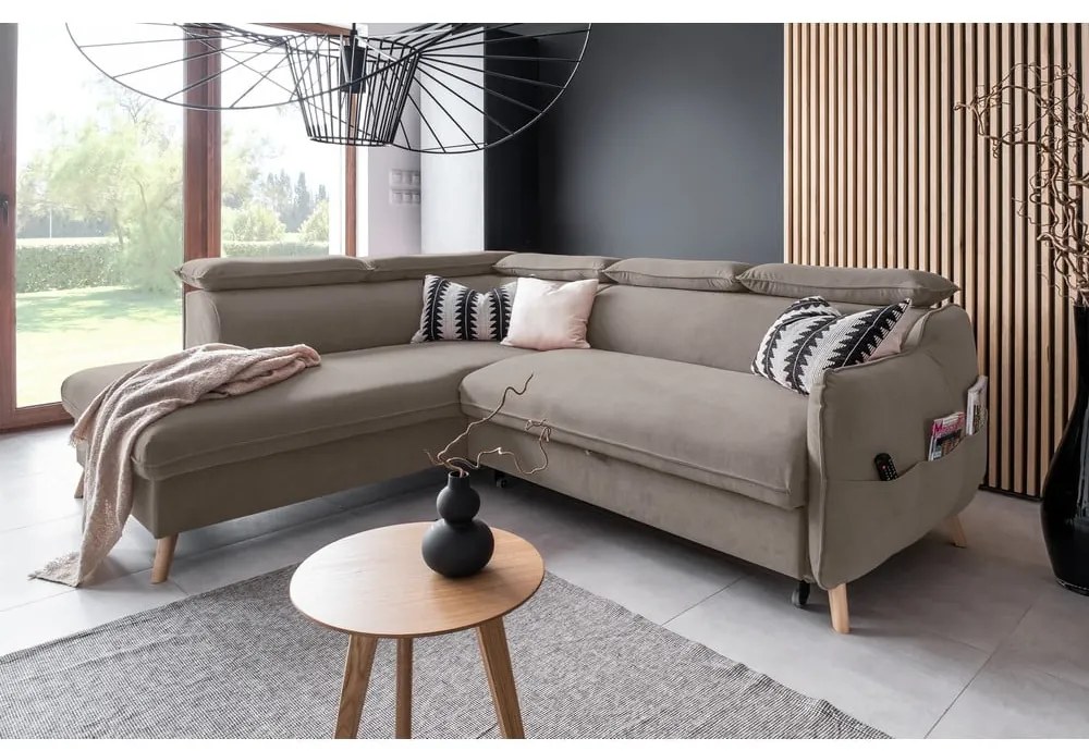 Colțar maro deschis extensibil cu tapițerie din catifea (cu colț pe partea stângă ) Sweet Harmony – Miuform