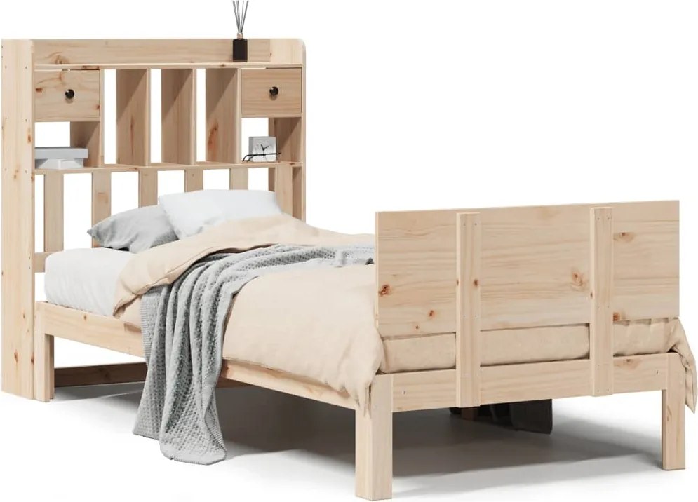vidaXL Pat cu bibliotecă fără saltea, 90x200 cm, lemn masiv pin