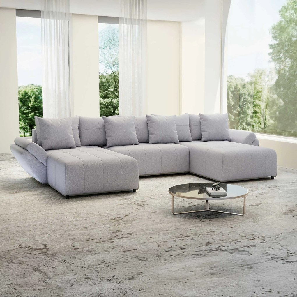 Colțar extensibil dumonde cu ladă de depozitare si sezut confortabil din spuma high-density, Berlin U Enjoy Gri 380x180 cm