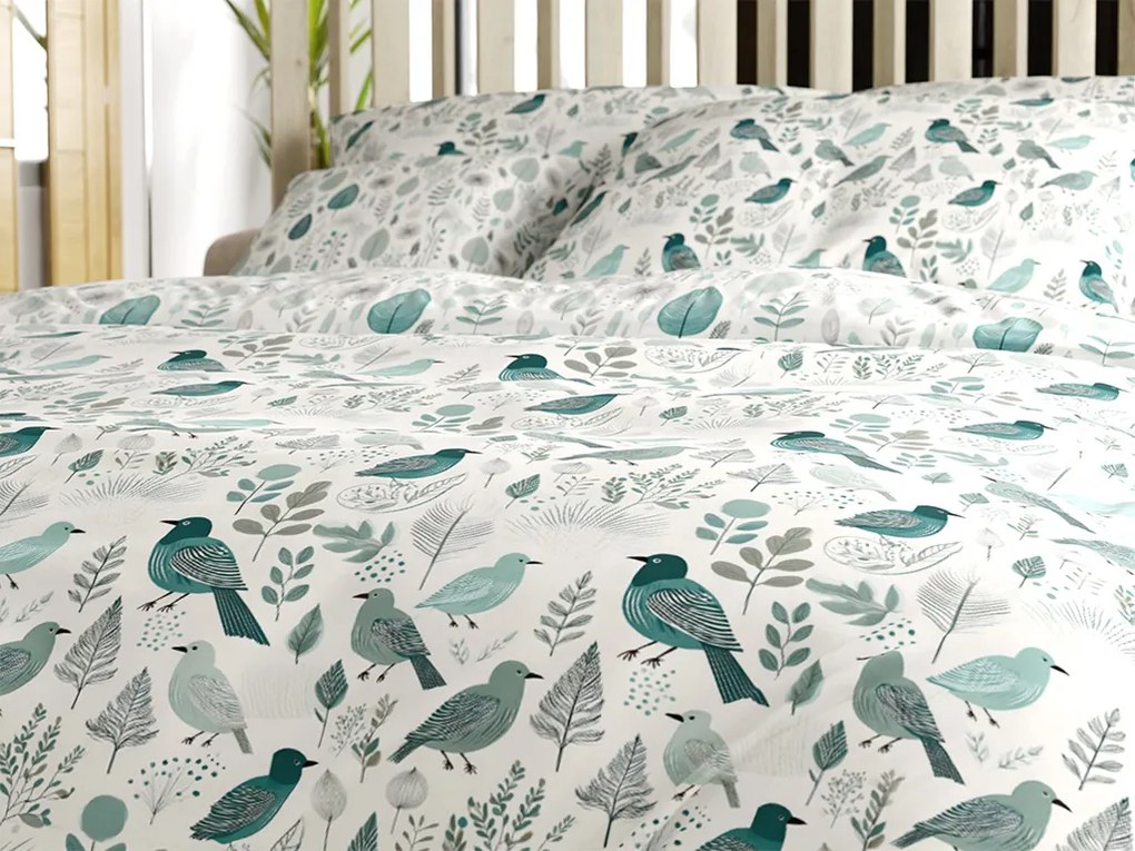 Lenjerie de pat policoton LEAFBIRD POLY alb-verde Dimensiune lenjerie de pat: 70 x 90 cm | 140 x 200 cm
