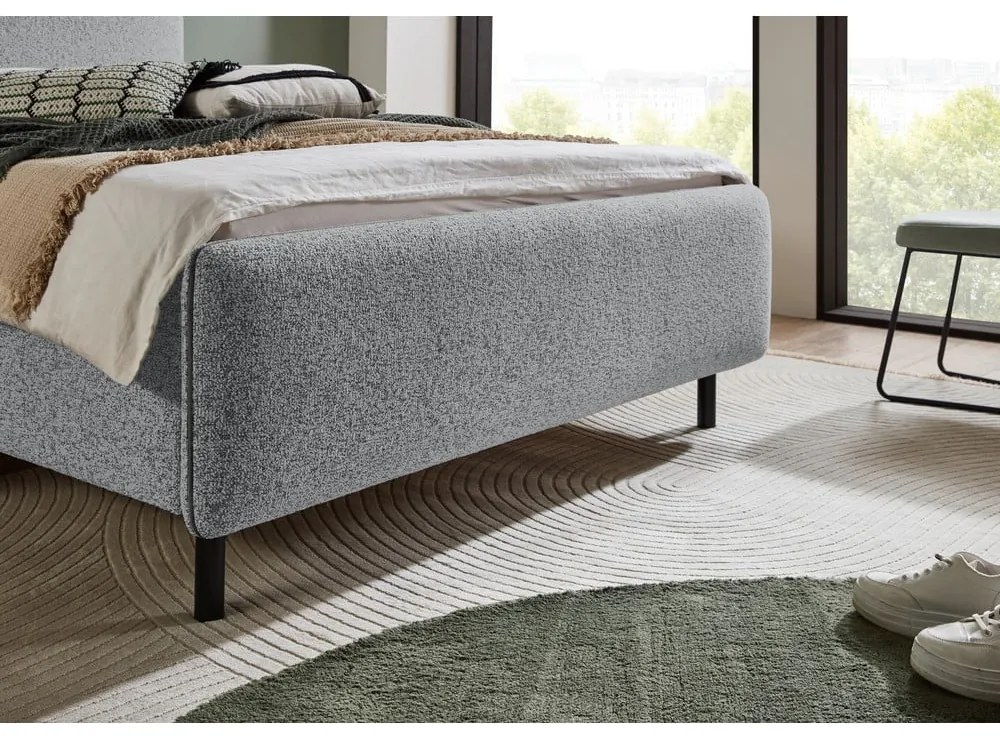 Pat matrimonial gri deschis tapițat cu spațiu de depozitare cu somieră 160x200 cm Primo – Meise Möbel