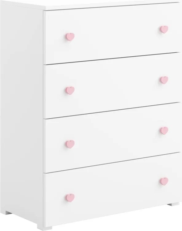 Comodă cu patru sertare, 80x40x102cm, ELZA, ADRK Furniture (Culoare: Alb / Roz)