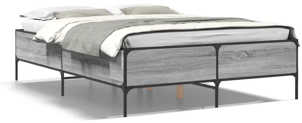 3279800 vidaXL Cadru de pat, gri sonoma, 140x200 cm, lemn prelucrat și metal