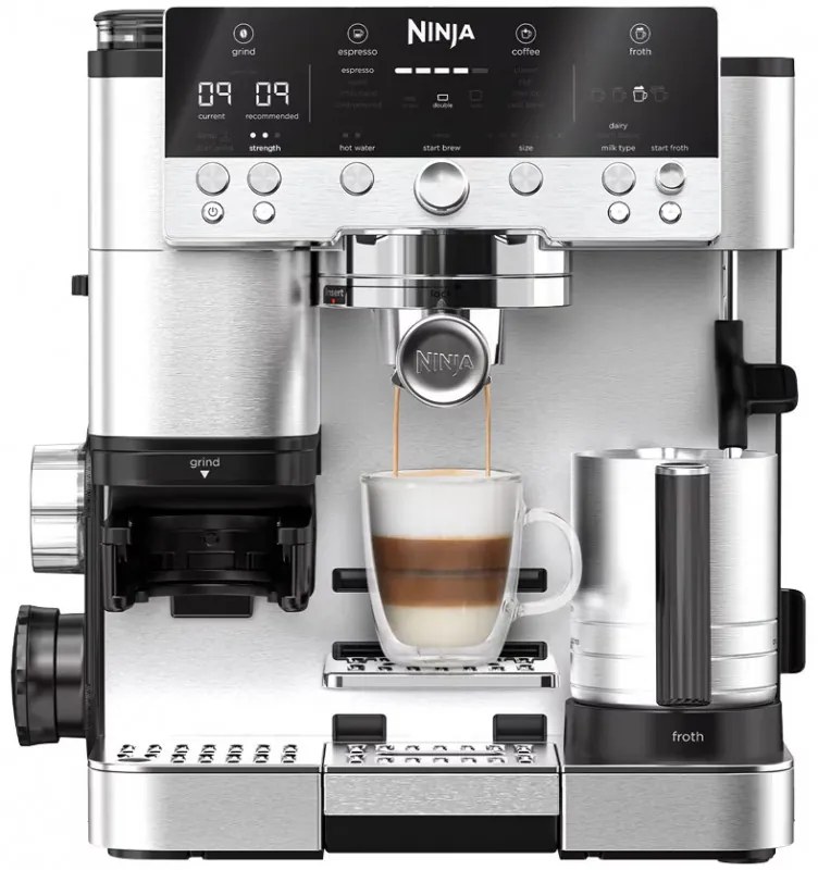 Espressor automat 3in1 Ninja Luxe Café Premier ES601, 1650W, 15 bar, 2 L, Barista Assist, Spumare fara contact, Rasnita incorporata, 4 moduri, 3 setari temperatura, Inox/Negru