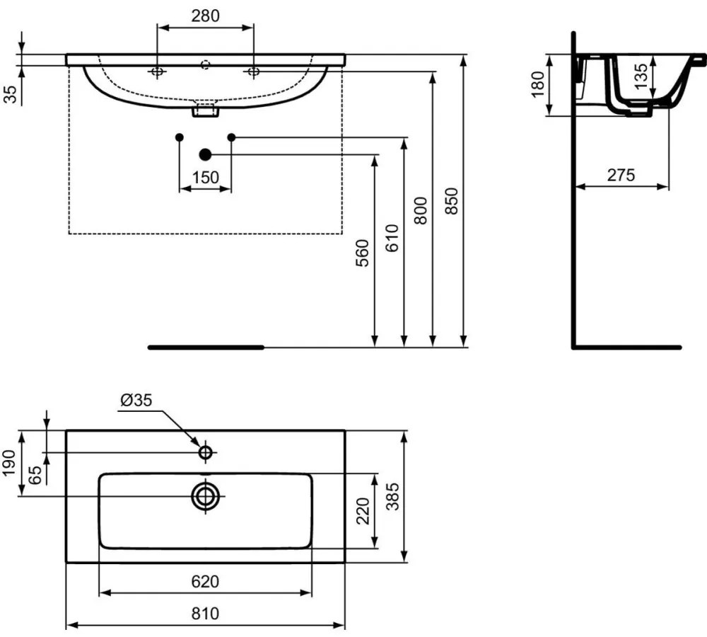 Set dulap baie suspendat gri Ideal Standard i.Life S cu lavoar inclus 81 cm alb si maner crom