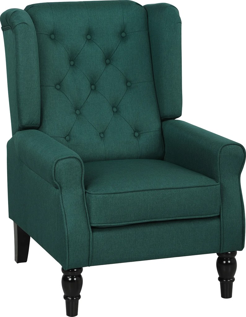 HOMCOM Fotoliu elegant cu urechi, bine tapițat, husă detașabilă, 74 x 86 x 102 cm, Verde închis | Aosom Romania