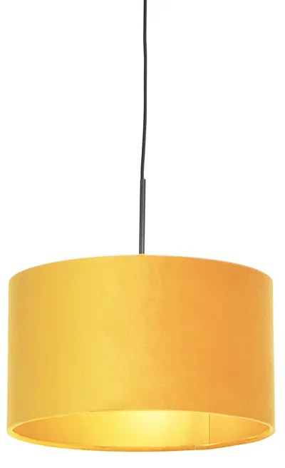 Lampă suspendată cu abajur din catifea ocru cu auriu 35 cm - Combi