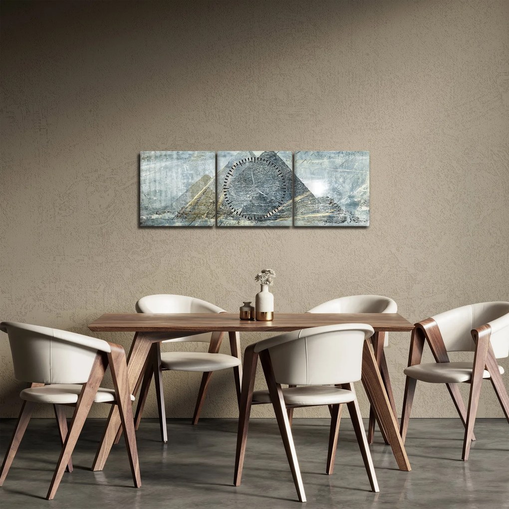 Tablou - Piramide în filtru albastru (cu ceas) (90x30 cm)