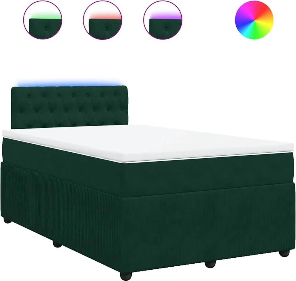 vidaXL Pat box spring cu saltea, verde închis, 120x200 cm, catifea