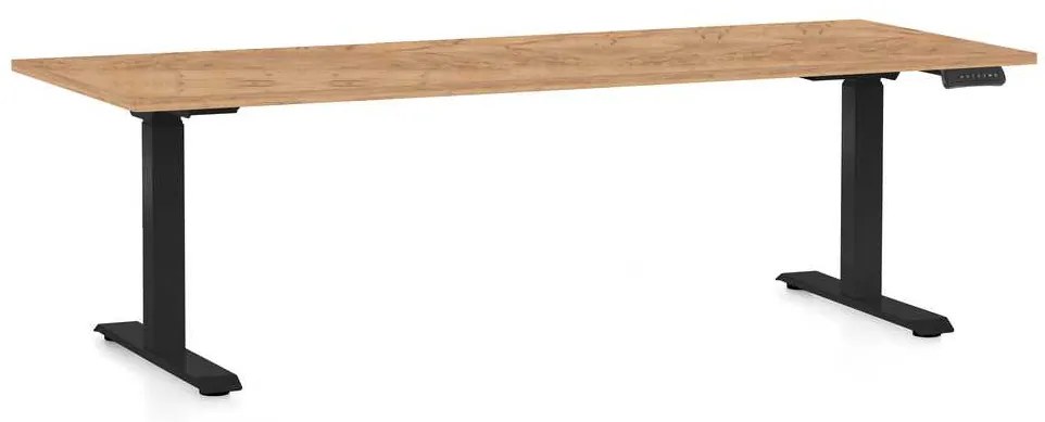 Masă înălțime reglabilă OfficeTech C, 200 x 80 cm, picioare negre, stejar kraft