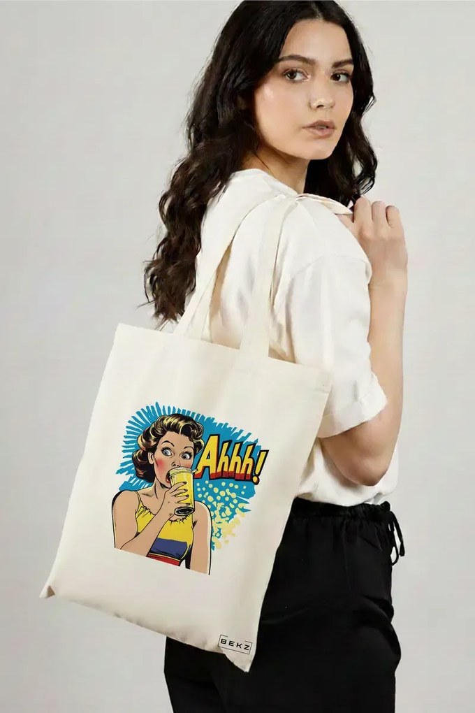 Sacosa de Panza pentru Cumparaturi, Geanta Tote, model Sip and Style 2 38 x 34.5 cm, Alba, BEKZ®