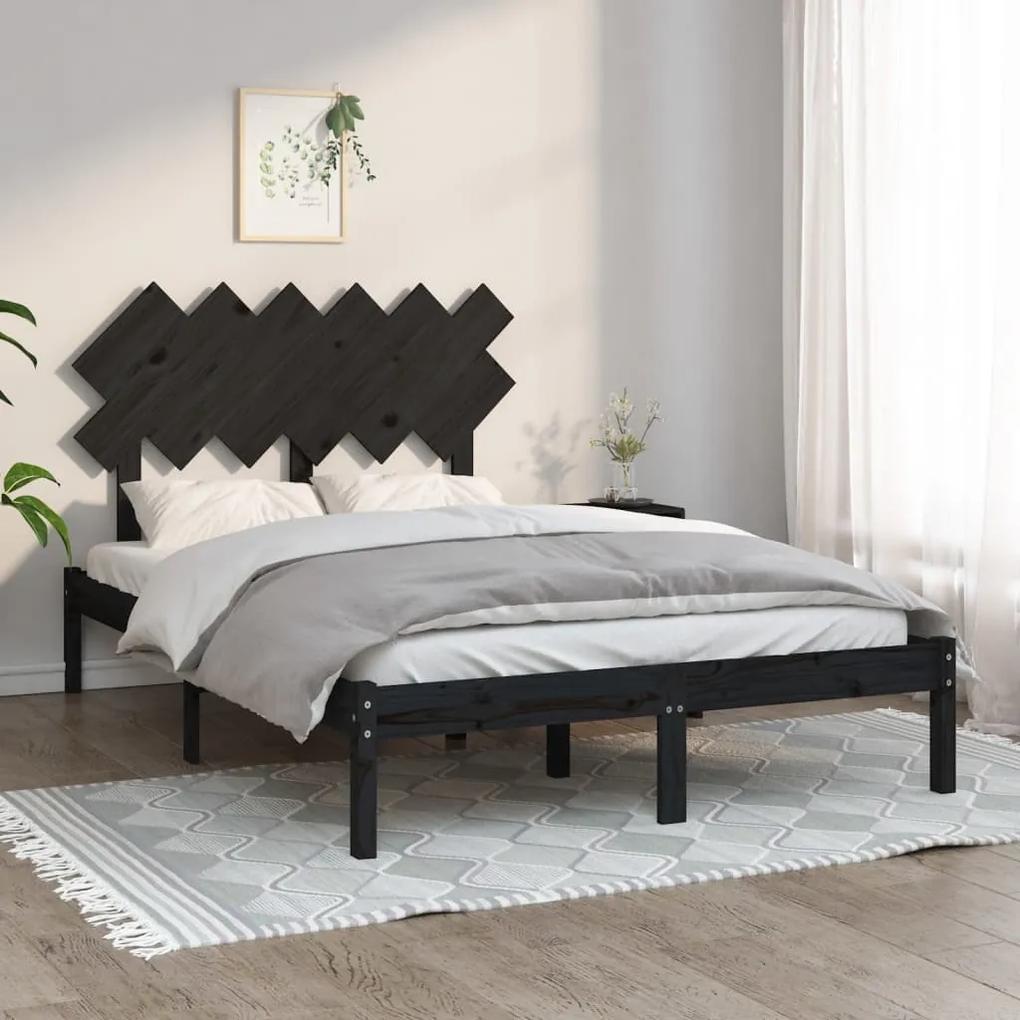 3104847 vidaXL Cadru de pat dublu, negru, 135x190 cm, lemn masiv