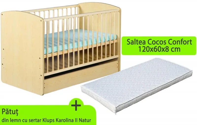 Patut cu sertar Klups Karolina II Natur + Saltea 8