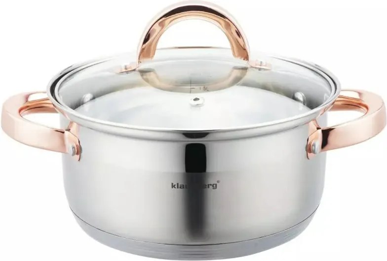Resigilat: Oala pentru gatit la aburi Klausberg KB 7726, 18 cm, 2,5 L, 4 piese, Inductie, Inox/Aur roz