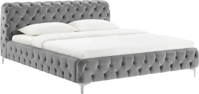 Pat elegant tapitat cu catifea gri MODERN BAROCK 180x200cm A-46162 VC