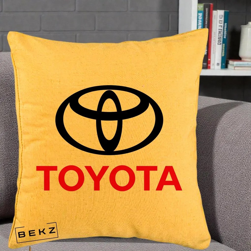 Perna Personalizata cu emblema Toyota, 40x40 cm, Galben, Husa Detasabila, Perna Inclusa, BEKZ®