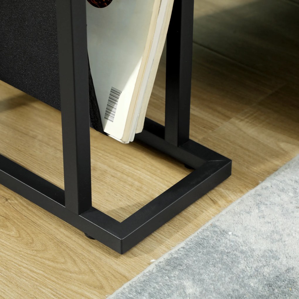HOMCOM Masă auxiliară îngustă, colț de canapea din metal cu suport pentru reviste și blat din sticlă temperată, 40 x 18 x 55,5 cm, negru | Aosom Romania