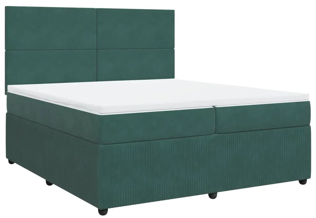 3292427 vidaXL Pat box spring cu saltea, verde închis, 200x200 cm, catifea