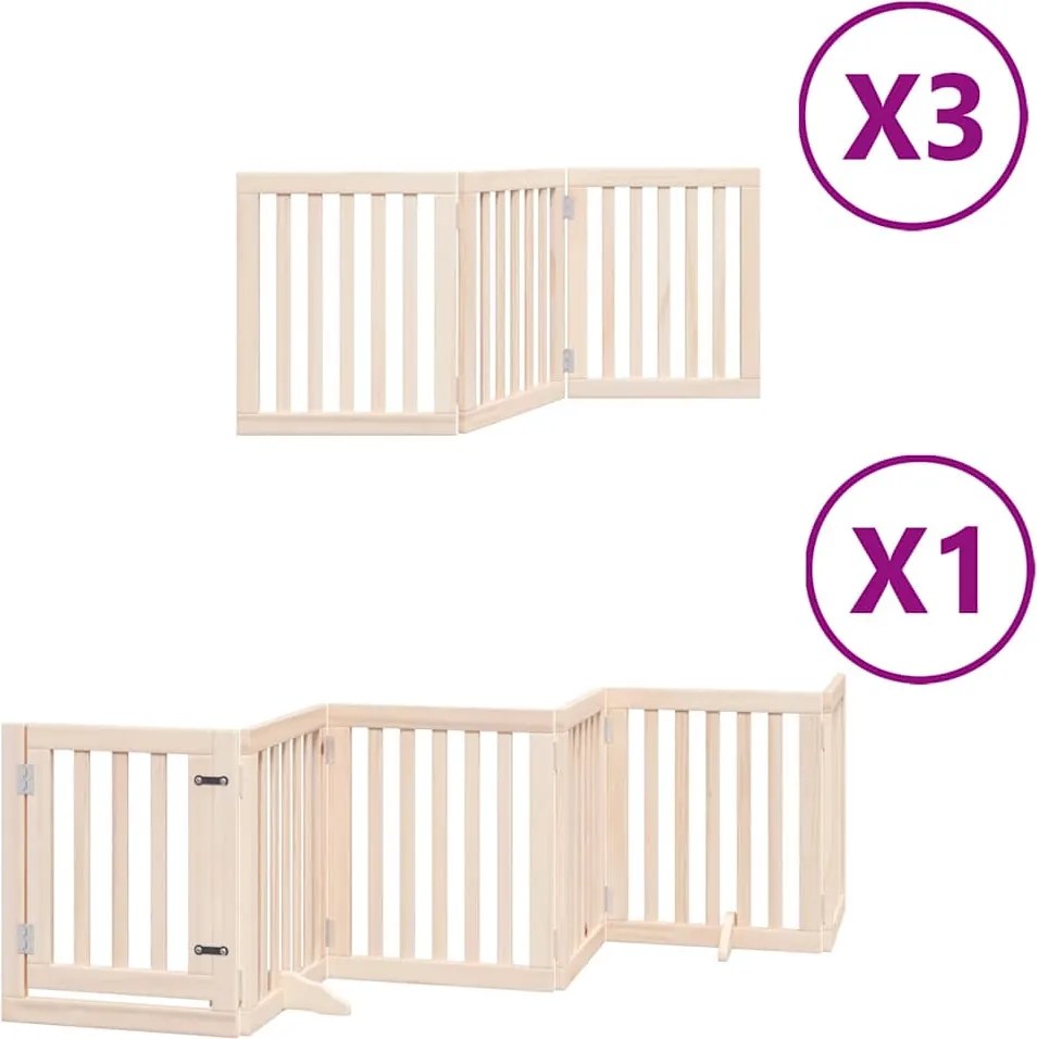 vidaXL Poartă de câini pliabilă cu ușă, 15 panouri, 750 cm, lemn plop