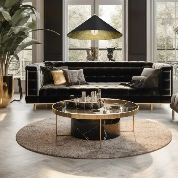 Lustră pe cablu FUJI 1xE27/60W/230V d. 50 cm negru/auriu