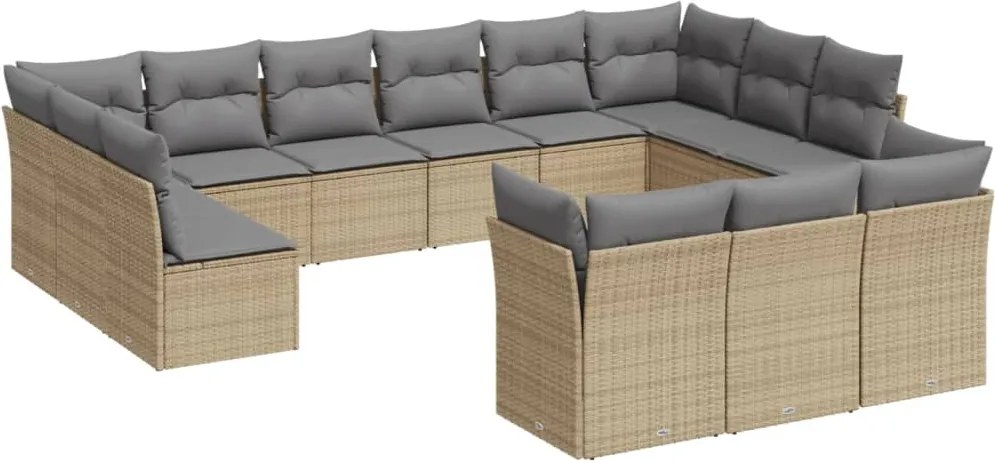 vidaXL Set canapele de grădină, 13 piese, cu perne, bej, poliratan