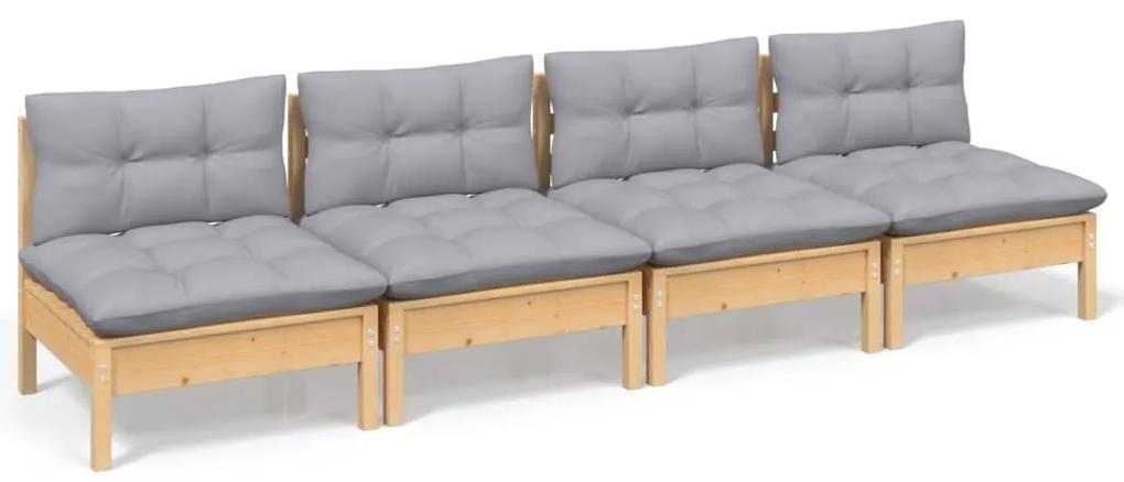 Canapea de gradina cu 4 locuri, cu perne gri, lemn masiv pin 1, Maro  si gri