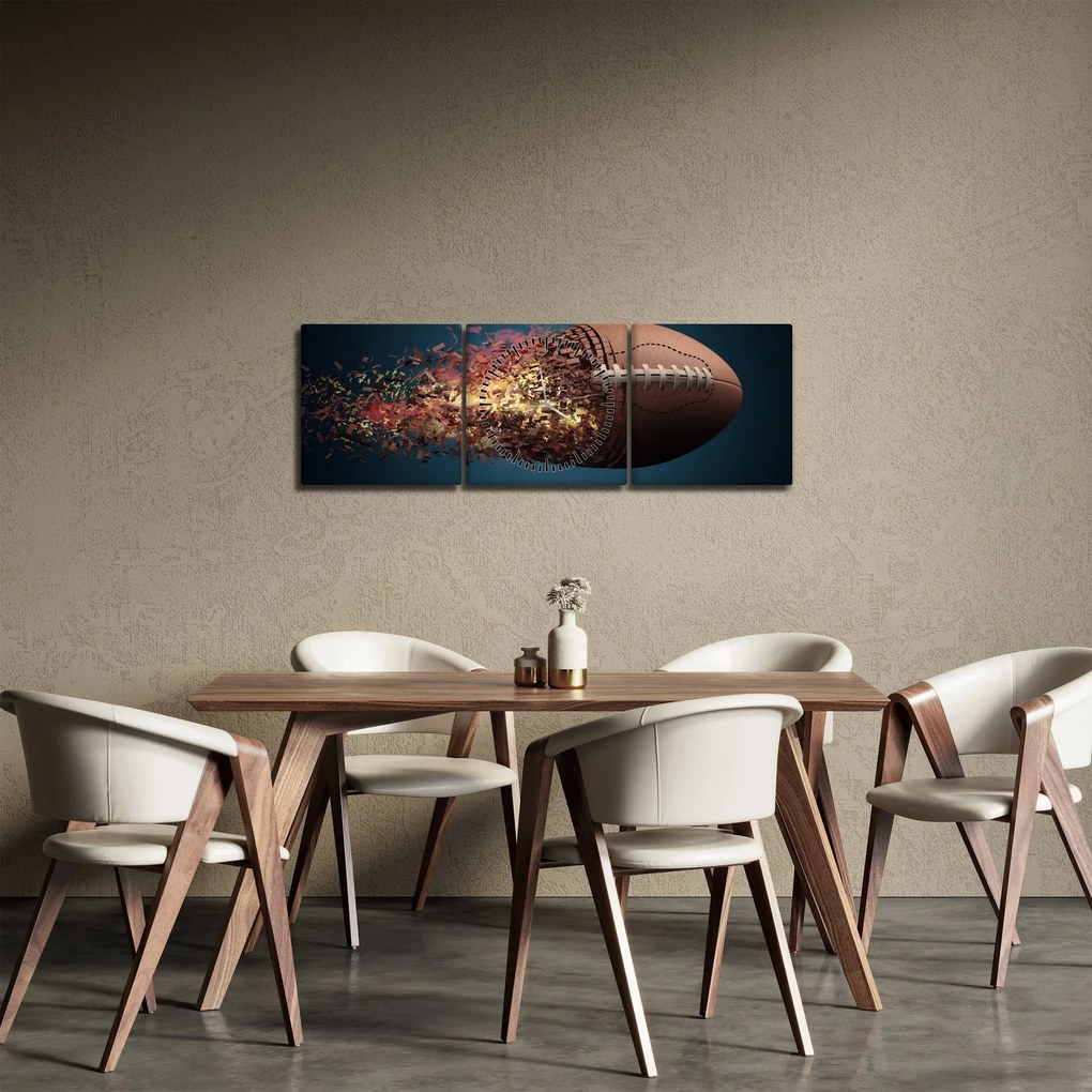 Tablou - Minge de ruggby în acțiune (cu ceas) (90x30 cm)