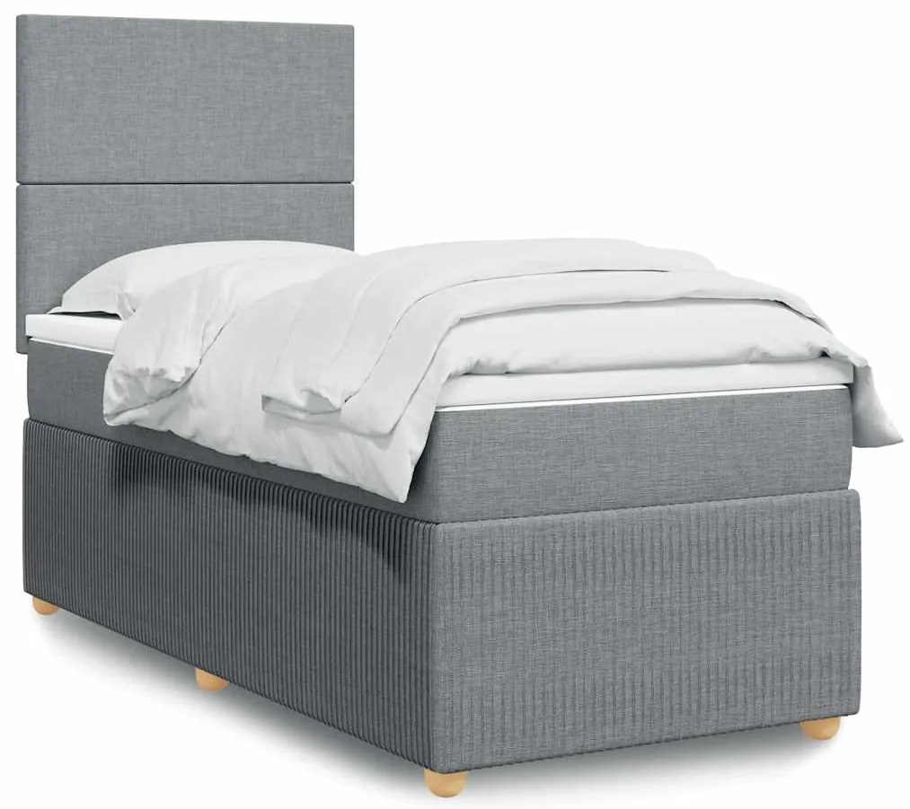 vidaXL Pat box spring cu saltea, gri deschis, 100x200 cm, textil