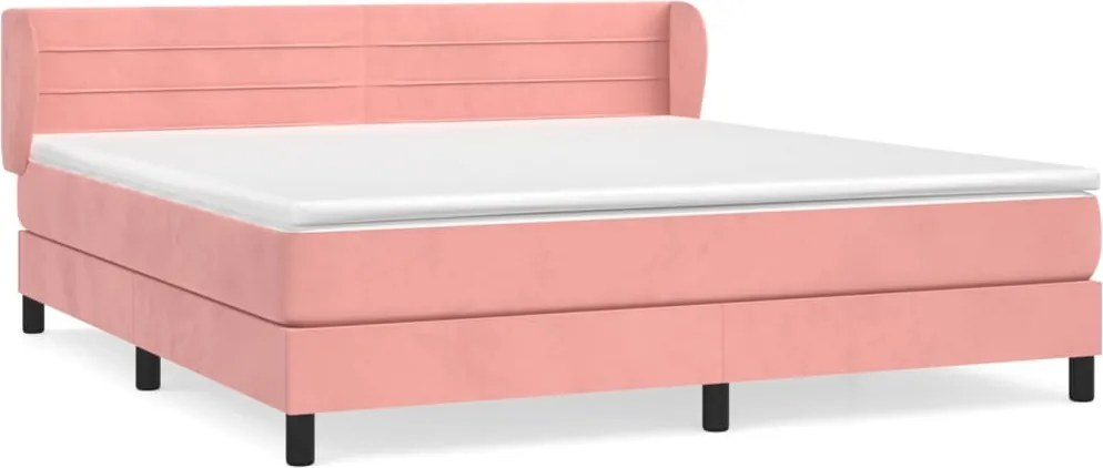 vidaXL Pat box spring cu saltea, roz, 180x200 cm, catifea