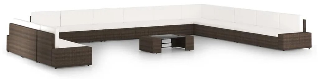 vidaXL Set mobilier de grădină cu perne, 14 piese, maro, poliratan