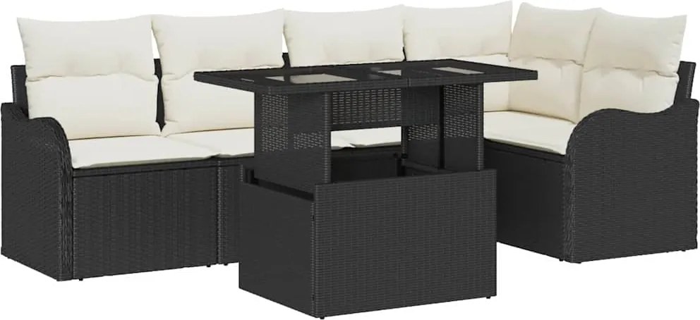 vidaXL Set de dining cu pernă 6 pcs Negru Rattan poli