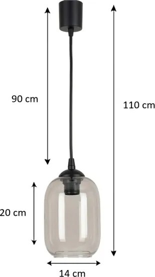 Brilagi - Pendul LED pe cablu R GLASS 1xE27/60W/230V Ø 14 cm negru/gri fumuriu