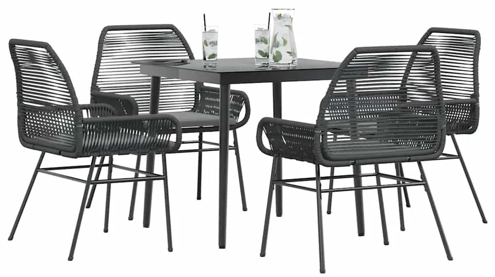 vidaXL Set de sufragerie de grădină 5 piese neagră Sticlă Poly Rattan