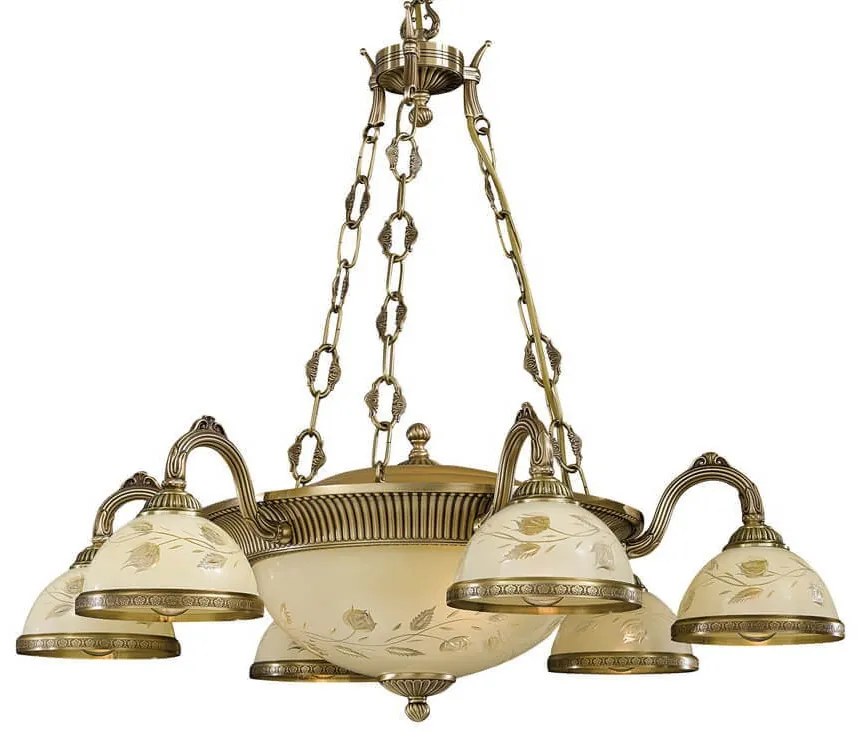 Candelabru cu 6 brate din alama cu sticla decorata design italian 6208